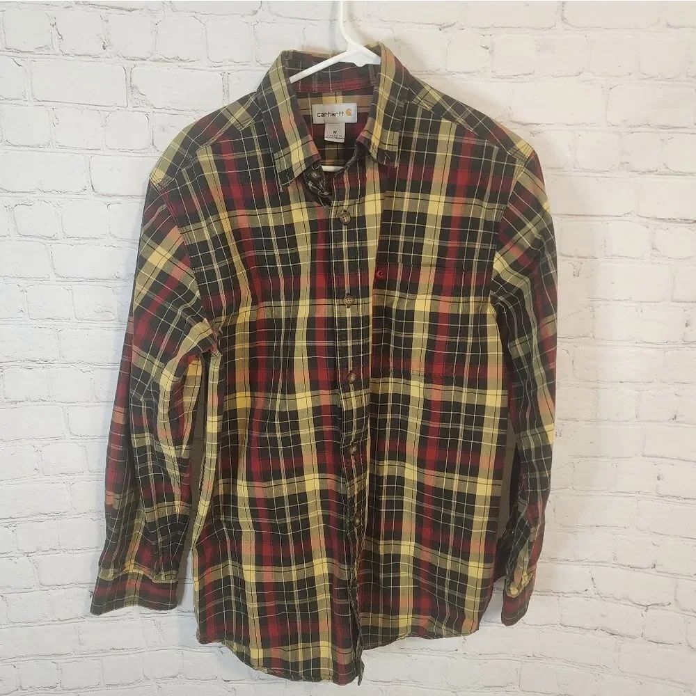 Men's Carhartt Plaid Shirt - Red and Yellow, size Medium